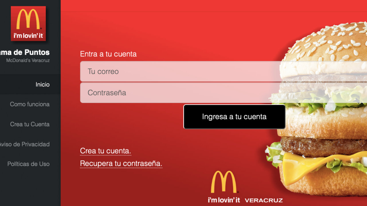 Portafolio Artedigital.com | McDonald's Veracruz. Programa de Lealtad de Cliente Frecuente.